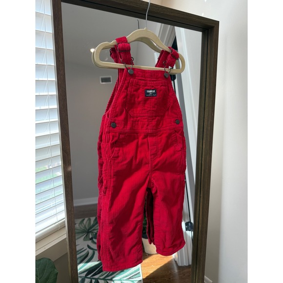 OshKosh Bgosh Corduroy Lined Overalls 18M Red Adjustable Straps Childrens Kids - Picture 1 of 6